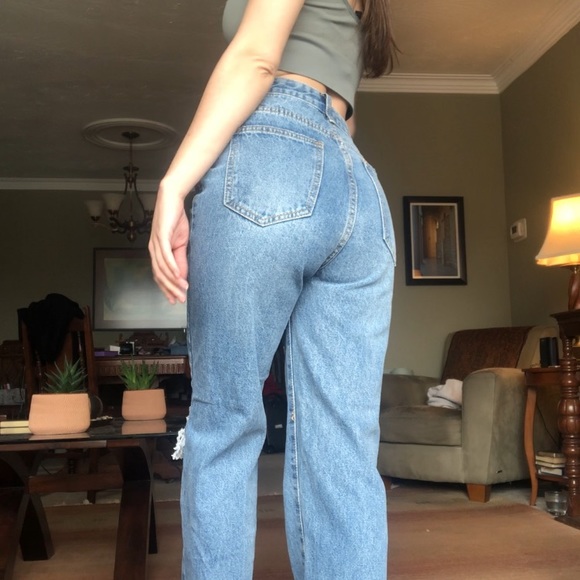PLT petite high waisted distressed straight jean - Picture 4 of 6